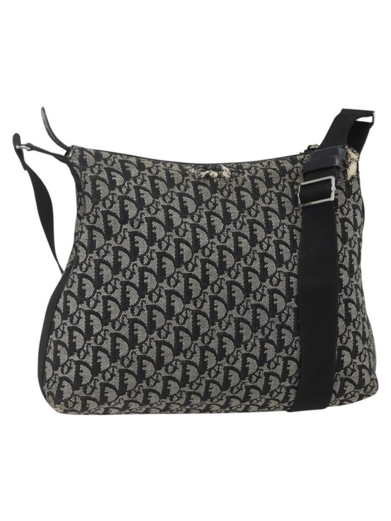 Authentic Christian Dior Trotter Canvas Shoulder Bag Black Silver